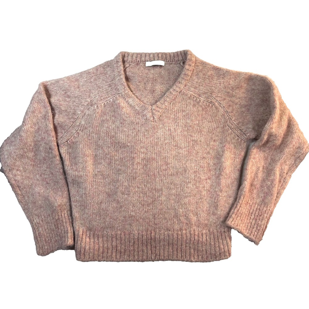Vintage SLOWB Cropped Y2K Sweater Womens S Pink V Neck Raglan Knit Cottagecore